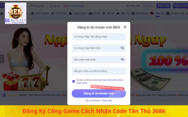 Đăng Ký Cổng Game Cách Nhận Code Tân Thủ 368k